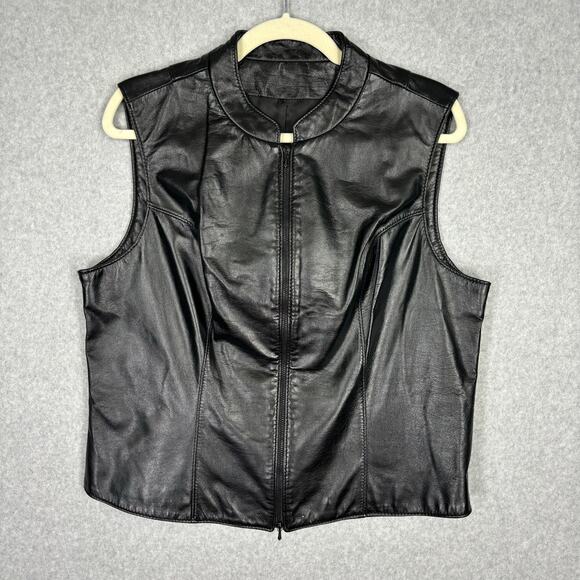 The Leather Ranch Vest Womens Large Zipper Moto Biker Motorcycle 90s Goth Y2K - Picture 1 of 15